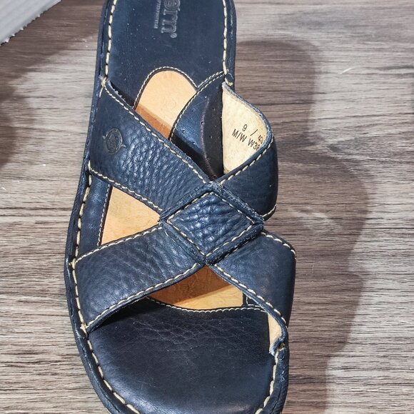 Born Leather Sandals Size 9 Slip On Block Heeled Comfort Dressy Slides Shoes - Picture 11 of 15